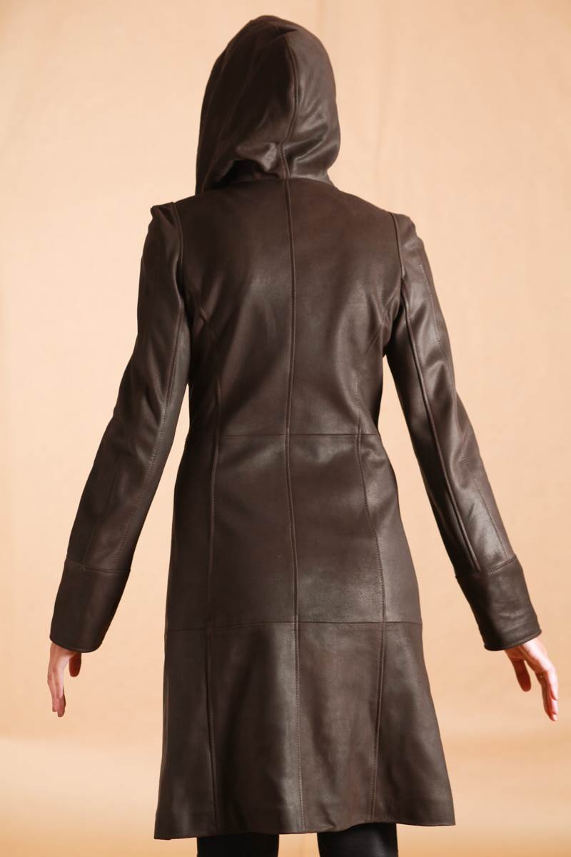 Manteau Long En Cuir D'agneau Véritable GIOVANNI - Taille 36 Gris, Occasion Très Bon état